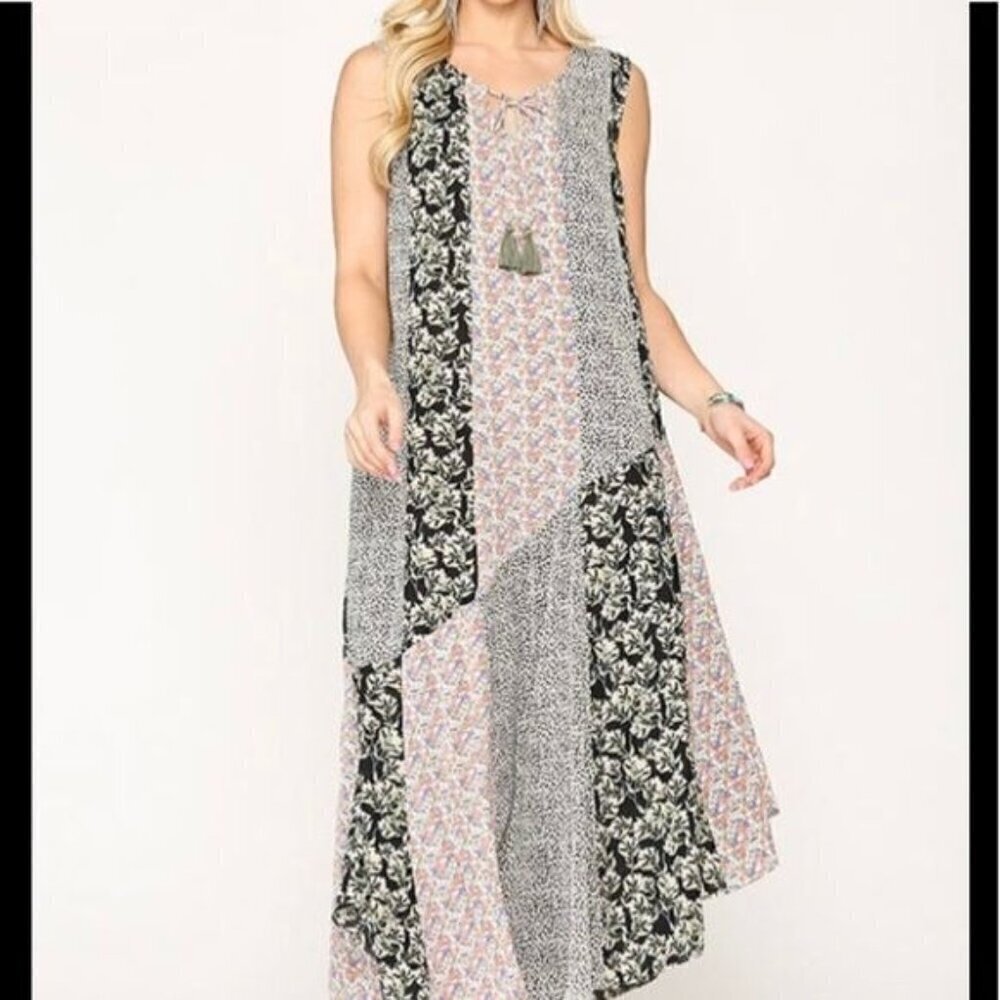 GIGIO Mixed Print Boho Maxi Dress Multicolor Sz S NWT